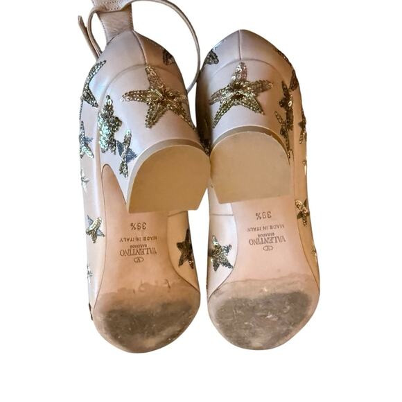 Valentino Garavani Tango Pumps Tan Beige Star Sequin Block Heel EU 39.5 US 9.5 - Picture 11 of 14